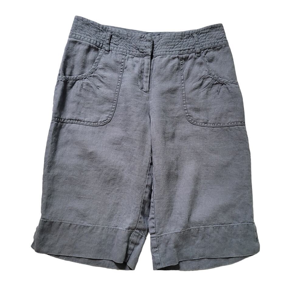 J.Jill Size	4 100% Linen Pale Blue Capri Pockets Casual Summer‎ Beach Cruise